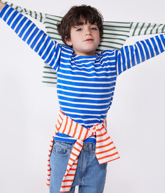 Langärmeliges Kinder-Unisex Streifenshirt aus Baumwolle blau PERSE/weiss MARSHMALLOW