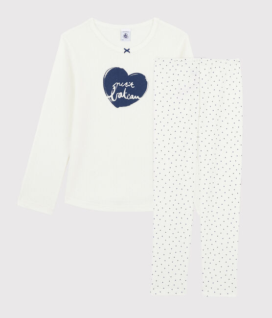 Kinderpyjama aus Rippstrick mit Mini-Herzchen, für Mädchen weiss MARSHMALLOW/blau MEDIEVAL