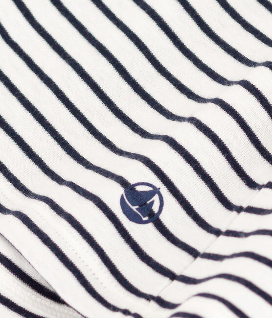 Damen-T-Shirt L'Iconique aus Baumwolle mit V-Ausschnitt, gestreift weiss MARSHMALLOW/blau SMOKING
