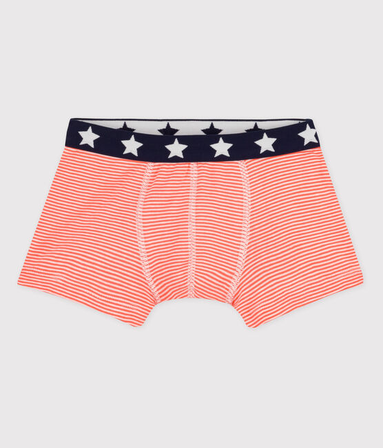 Baumwoll-Boxershorts für Jungen orange CORAL/weiss MARSHMALLOW