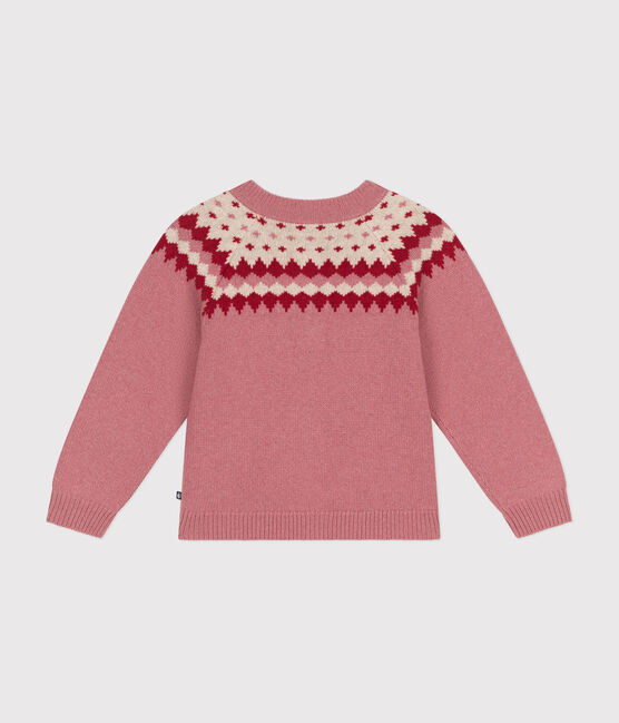 Kinder-Cardigan aus Woll- und Baumwoll-Jacquard für Mädchen rosa ROSEWOOD/ AVALANCHE