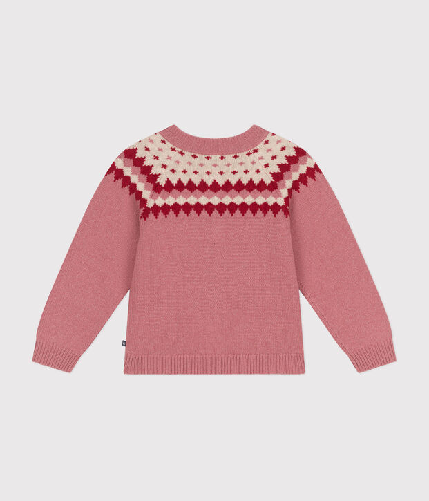 Kinder-Cardigan aus Woll- und Baumwoll-Jacquard f&uuml;r M&auml;dchen rosa/naturfarben