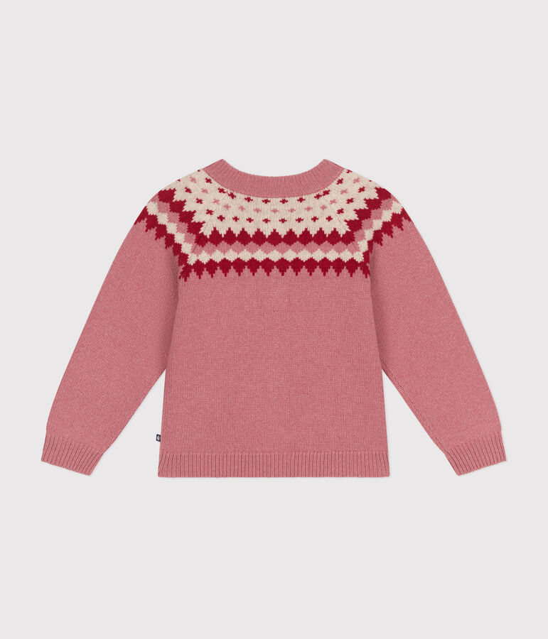 Kinder-Cardigan aus Woll- und Baumwoll-Jacquard f&uuml;r M&auml;dchen rosa/naturfarben