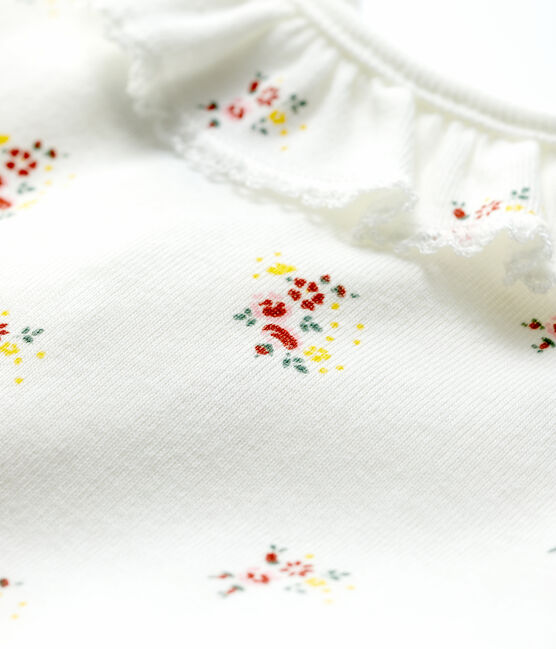 Kurzärmeliger Baby-Body mit Halskrause weiss MARSHMALLOW/weiss MULTICO