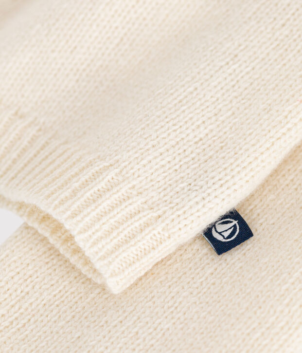 Cardigan mit Halskrause aus Strick mit Wollanteil naturfarben