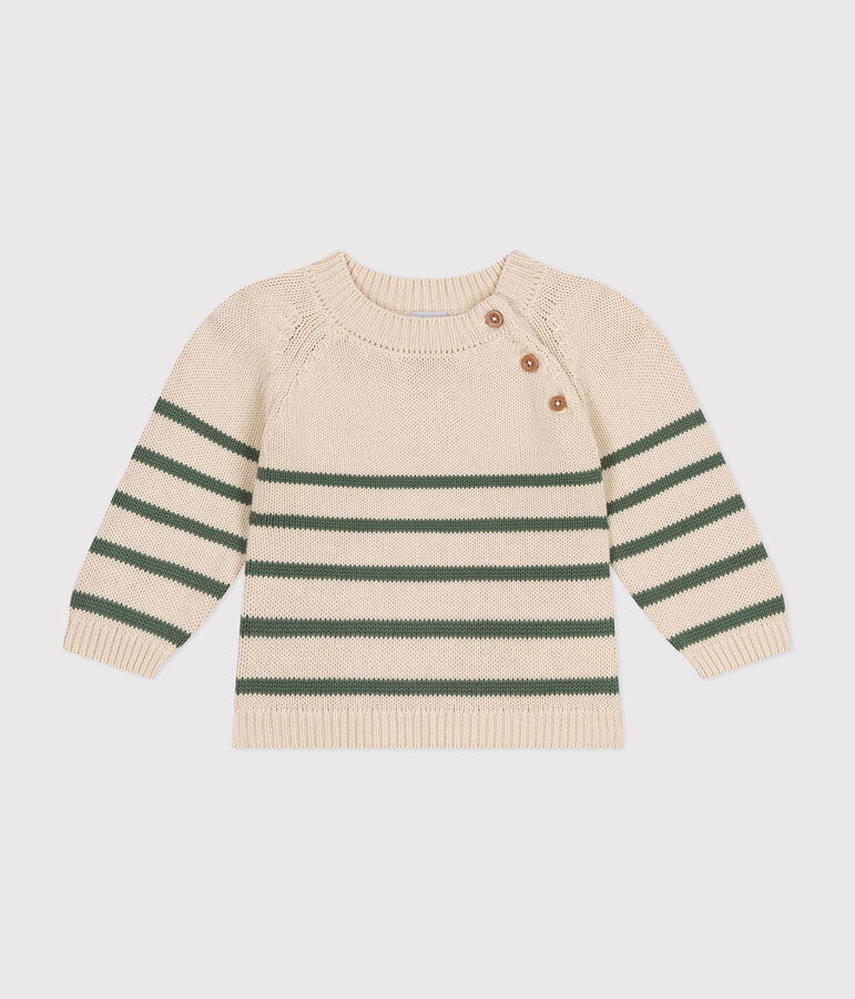 Baby-Pullover aus Baumwolle naturfarben/gr&uuml;n