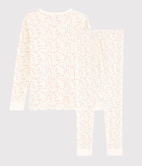 Snugfit-Kinderpyjama aus Bio-Baumwolle mit farbigem Polka-Dot-Muster für Mädchen weiss MARSHMALLOW/weiss MULTICO