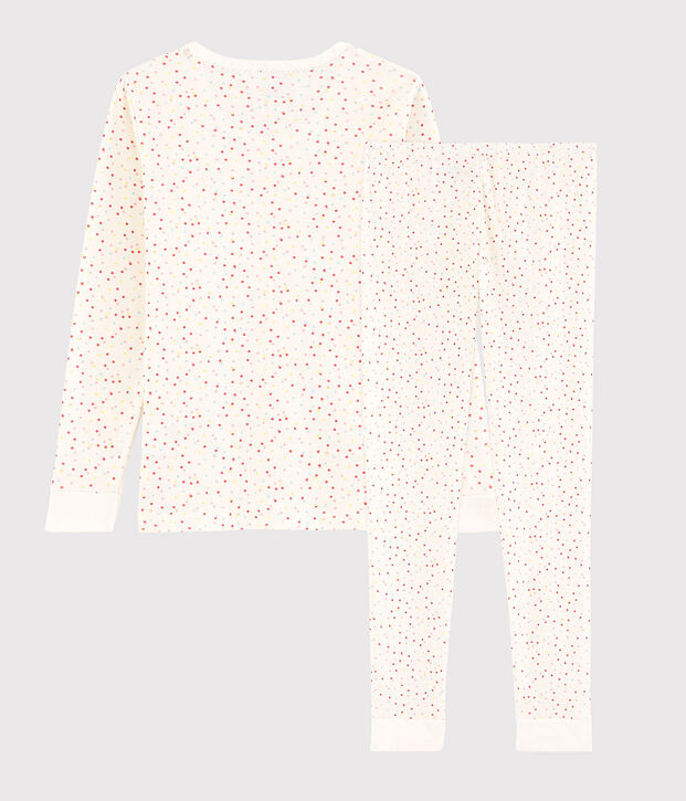 Snugfit-Kinderpyjama aus Bio-Baumwolle mit farbigem Polka-Dot-Muster f&uuml;r M&auml;dchen weiss/vielfarbig