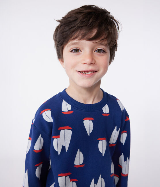Kinder-Sweatshirt aus bedruckter Baumwolle blau MEDIEVAL/weiss MULTICO
