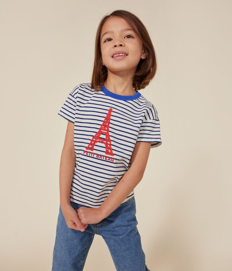 Kurz&auml;rmeliges Kinder-T-Shirt aus Jersey weiss/blau