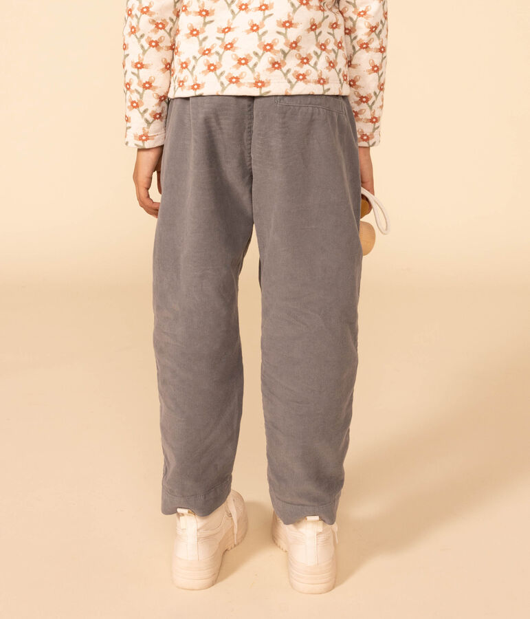 Gerade geschnittene Kinderhose aus Feincord f&uuml;r M&auml;dchen gr&uuml;n THUYA