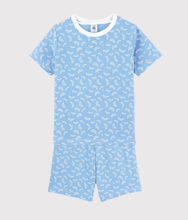 Kinder-Kurzpyjama aus Baumwolle mit Bananenmotiv blau/weiss