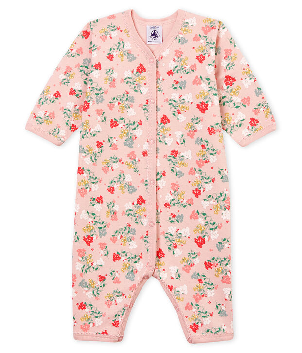Flauschiger Baby M&auml;dchen Strampler ohne Fu&szlig; rosa/vielfarbig