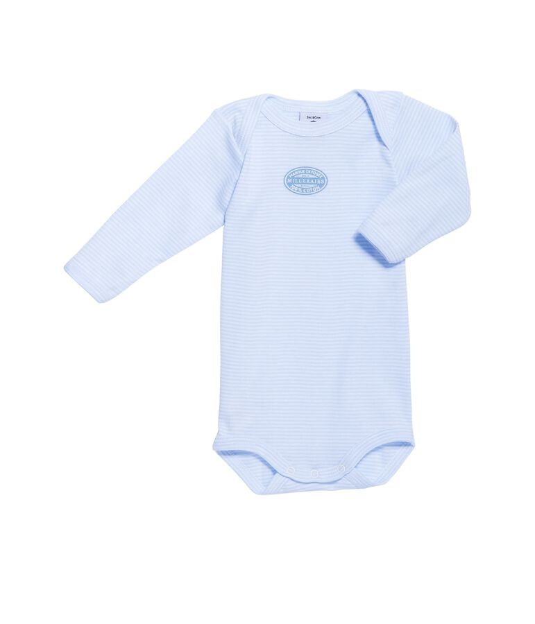 Baby-Body f&uuml;r Jungen, Langarm, geringelt blau/weiss