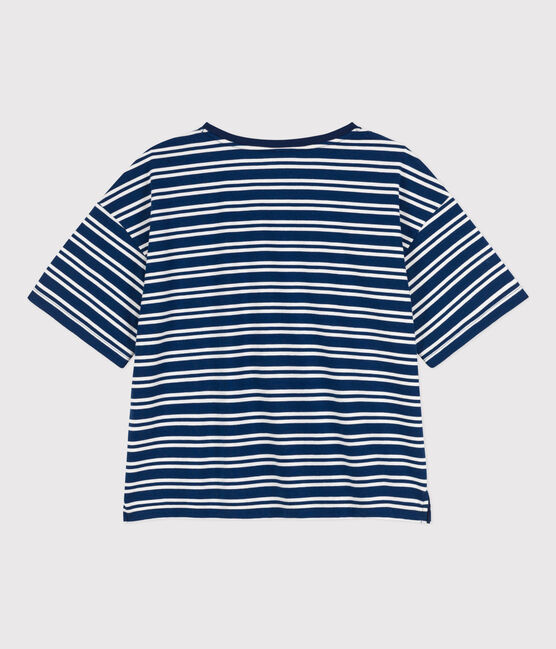 Damen-T-Shirt LE BOXY aus Baumwolle blau MEDIEVAL/weiss MARSHMALLOW