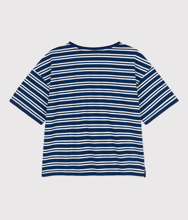 Damen-T-Shirt LE BOXY aus Baumwolle blau/weiss