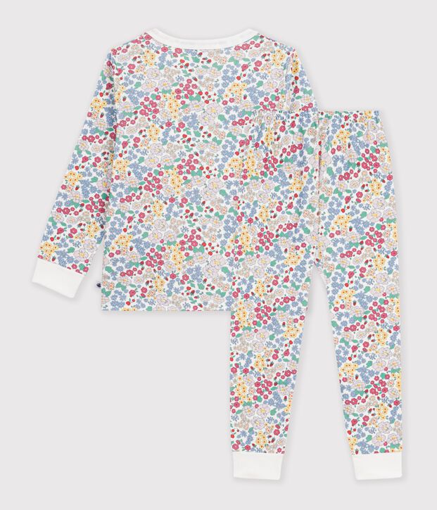 Kinder-Pyjama aus Baumwolle mit Blumenmotiv weiss/vielfarbig