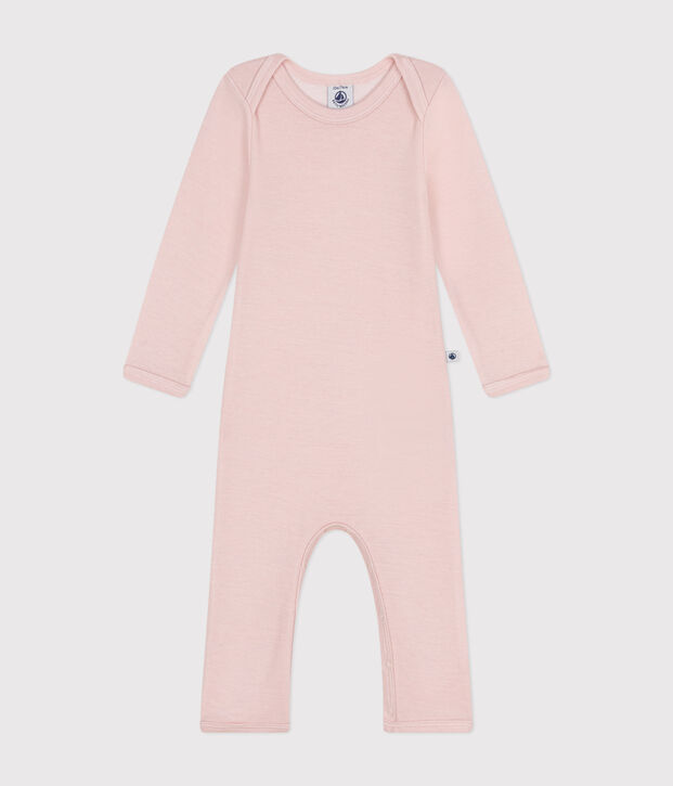 Baby-Body mit langen Beinen aus Wolle und Baumwolle rosa