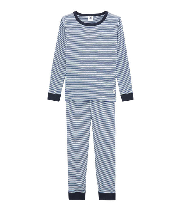 Eng anliegender Jungen-Schlafanzug blau/weiss