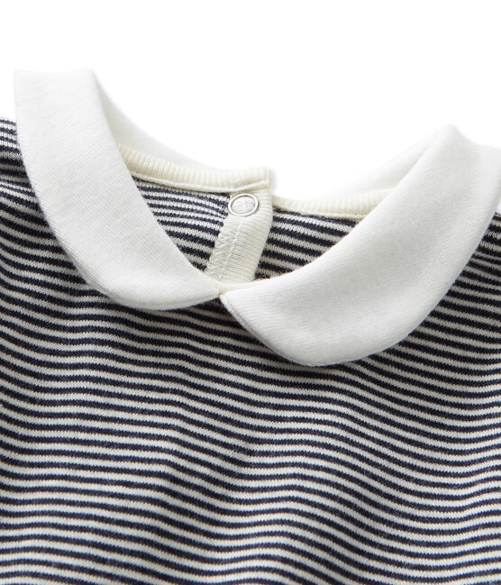 Baby-Mädchen-Body mit Milleraies-Ringelmuster blau SMOKING/beige COQUILLE