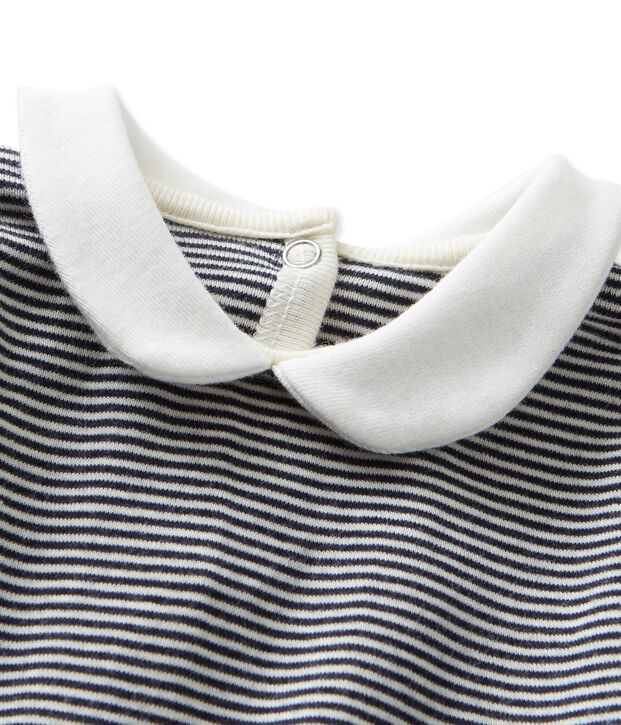 Baby-M&auml;dchen-Body mit Milleraies-Ringelmuster blau/weiss