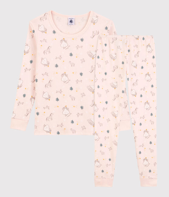 Snugfit-Kinderpyjama aus Baumwolle mit Prinzessinen-Print für Mädchen rosa FLEUR/weiss MULTICO