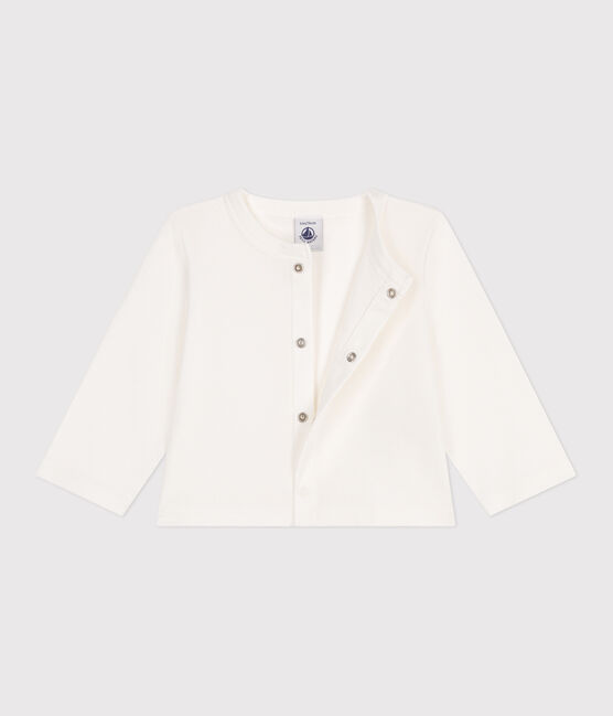 Baby-Cardigan aus einfarbiger Baumwolle weiss MARSHMALLOW