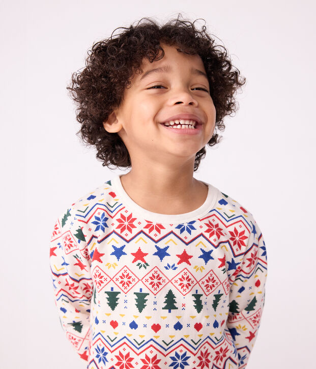 Kinder-Pyjama aus Molton mit Weihnachts-Motiv naturfarben/vielfarbig