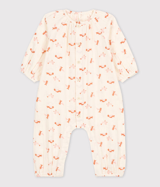 Langer Baby-Overall aus Baumwollgaze mit Vogelmotiv weiss AVALANCHE/ MULTICO