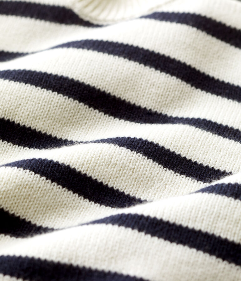 Baby-Pullover aus Wolle und Baumwolle. weiss/blau