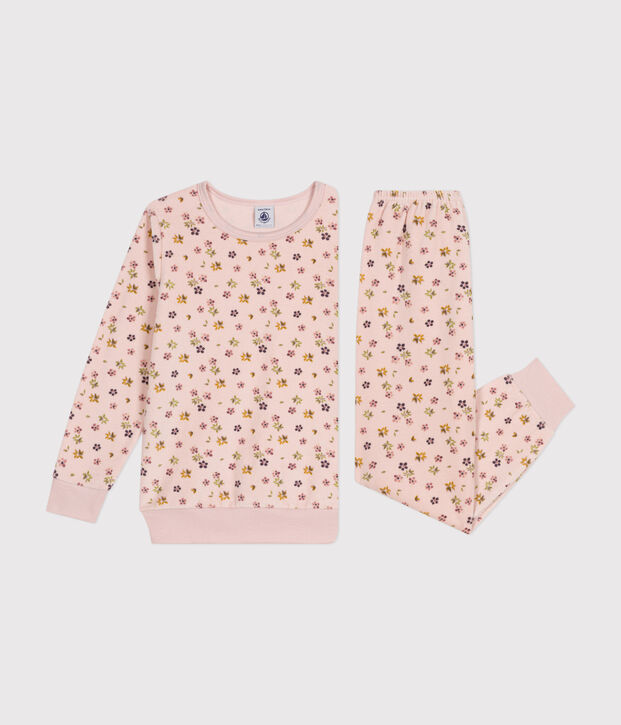 Kinder-Pyjama aus Nicki mit Blumenmotiv rosa/vielfarbig