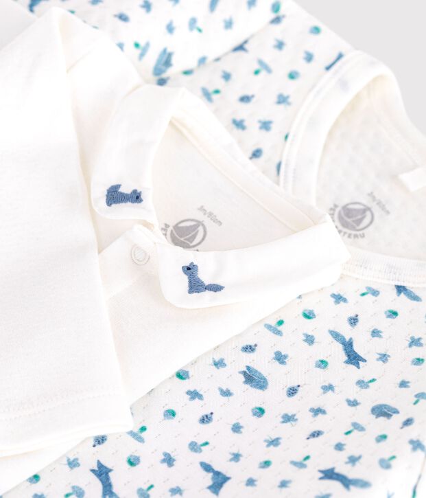 Baby-Set aus Baumwolle mit Kragen und Fuchsmotiv weiss/vielfarbig