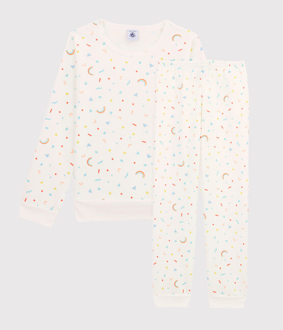 Kinderpyjama aus Molton mit Konfetti-Print für Mädchen weiss MARSHMALLOW/weiss MULTICO