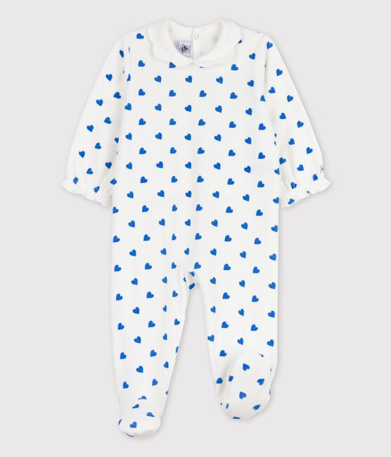 Baby-Strampler aus Nicki mit kleinen blauen Herzen weiss MARSHMALLOW/blau BRASIER