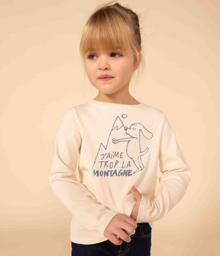 Lang&auml;rmeliges T-Shirt aus Baumwolle f&uuml;r Kinder/M&auml;dchen naturfarben