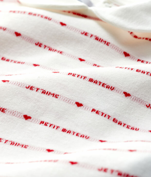 Baby-Strampler aus Jacquard mit Petit Bateau-Motiv je t'aime f&uuml;r M&auml;dchen weiss/rot