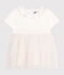 Kurzärmeliges Baby-Kleid aus Baumwolle und Tüll mit Halskrause weiss MARSHMALLOW/rosa COPPER