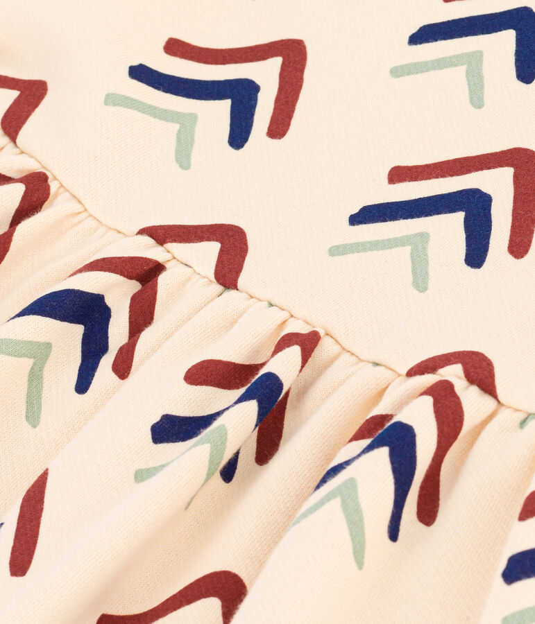 Gemustertes M&auml;dchenkleid mit langen &Auml;rmeln aus Molton naturfarben/blau/vielfarbig