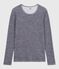 Langärmeliges Damen-T-Shirt aus Wolle und Baumwolle mit Streifen blau SOIR/ MARSHMALLOW