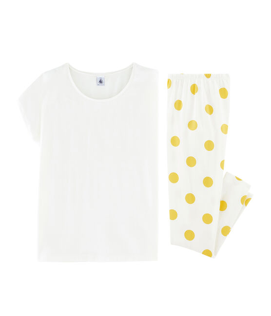Rippstrick-Pyjama für Mädchen weiss MARSHMALLOW/gelb BLE