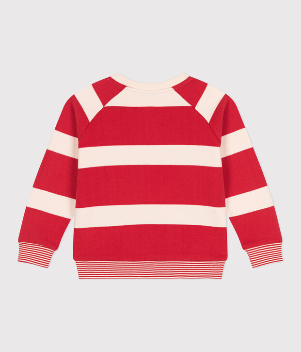 Kinder Unisex-Sweatshirt aus gestreifter Baumwolle rot/naturfarben
