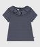 Kurzärmeliges Kinder-T-Shirt mit Streifen blau SMOKING/weiss MARSHMALLOW