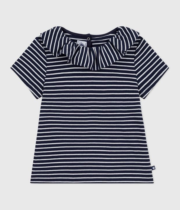 Kurz&auml;rmeliges Kinder-T-Shirt mit Streifen blau/weiss