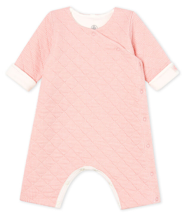 Langer Baby-Overall aus gestepptem Doppeljersey rosa/weiss