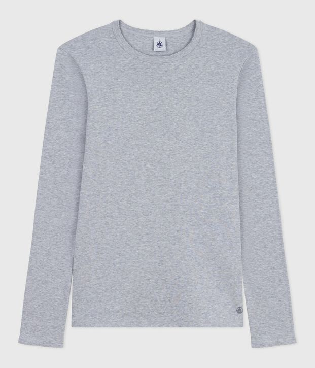 Lang&auml;rmeliges Damen-T-Shirt L&rsquo;Iconique aus Baumwolle mit Picotkante FUMEE CHINE