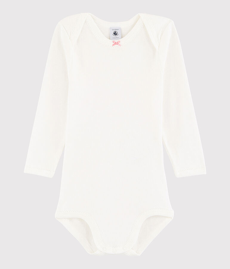 Lang&auml;rmeliger Baby-Body M&auml;dchen weiss MARSHMALLOW