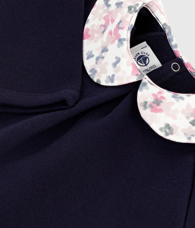 Baby-Sweatshirt aus einfarbiger Baumwolle mit gemustertem Kragen blau