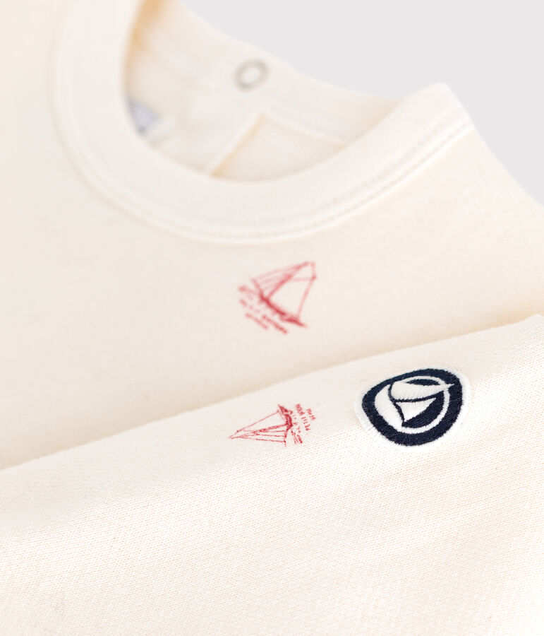 Baby-Sweatshirt aus Baumwolle mit Schiff-Motiv im Vintage-Stil naturfarben/rot