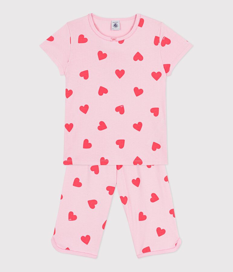 Kinder-Capripyjama aus Baumwolle mit Herzmotiv rosa/orange