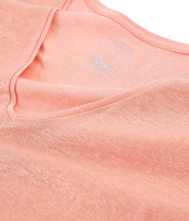 Kurz&auml;rmeliges einfarbiges schillerndes leinen-t-shirt damen rosa/rosa